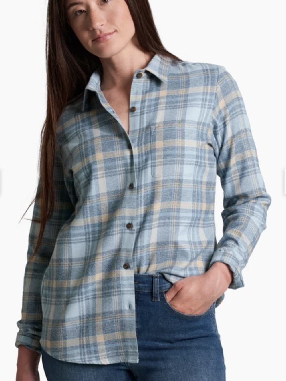 Kuhl Flannel Plaid Button-Up Shirt size xl whisper flannel winter sky nwt womens